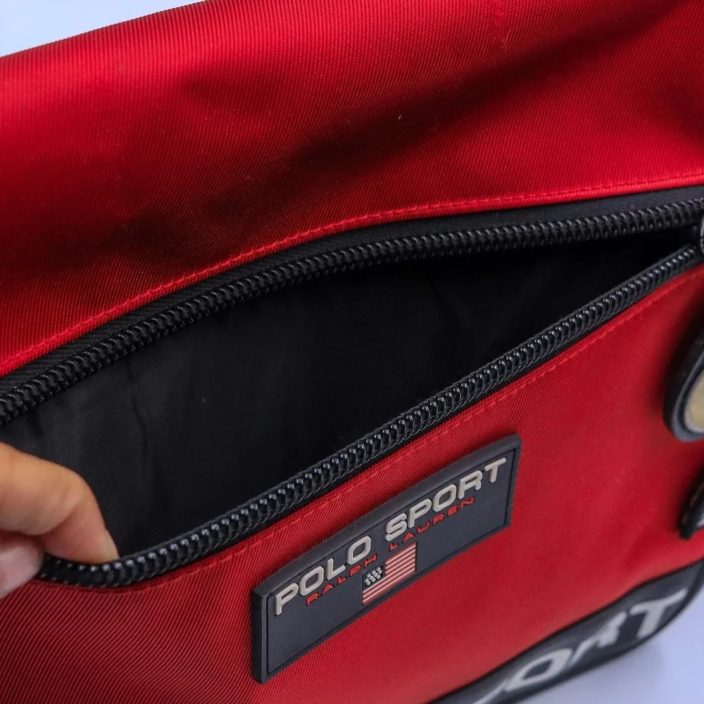 Vintage 90s Polo Sport Ralph Lauren Messenger Bag Unisex Red Crossbody Nylon USA